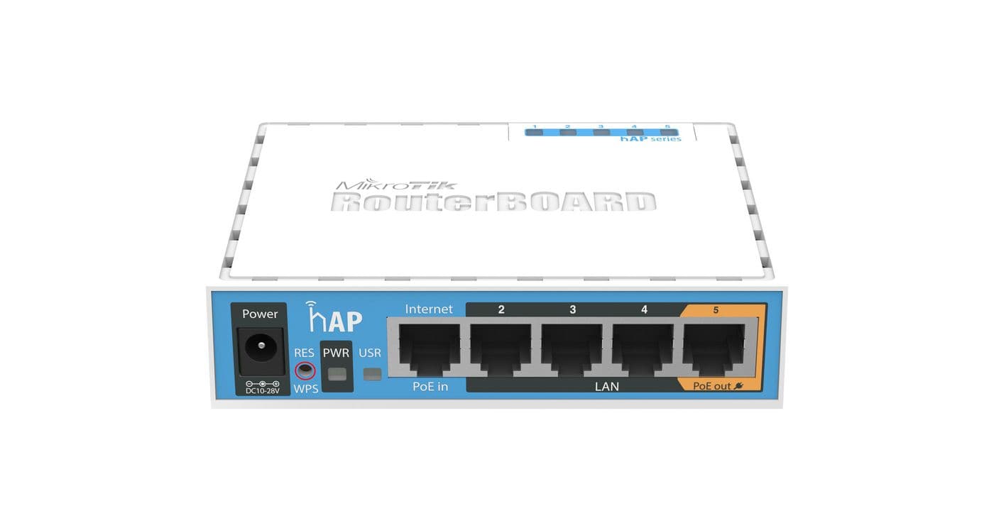 MikroTik hAP with 650MHz CPU, 64MB RAM, 5xLAN, built-in 2.4Ghz