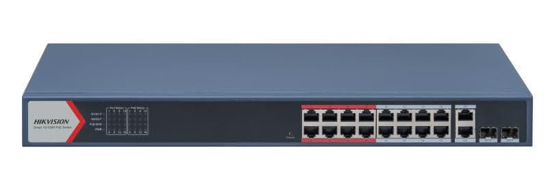 Hikvision Switch PoE gerível 16 portas Fast Ethernet com 2 SFP